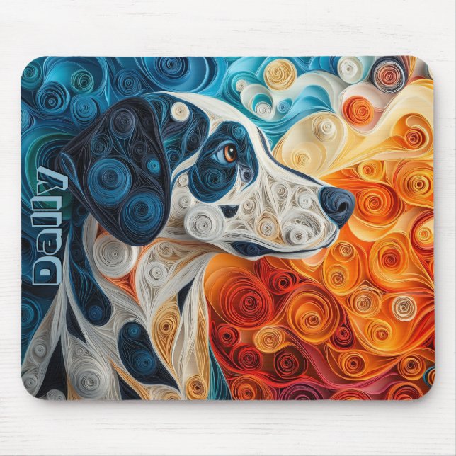 Colourful Dalmatian Paper Quilling Portrait Mouse Pad (Front)
