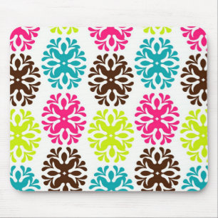 Colourful damask floral girly cute flower pattern mouse pad