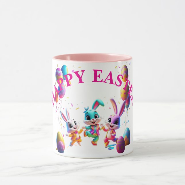 Colourful Dancing Easter Bunnies Party Mug (Center)