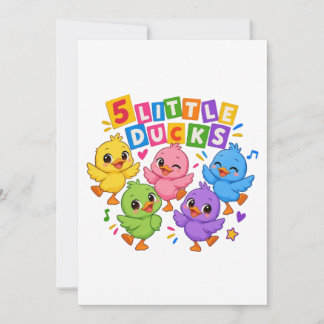 Colourful Dancing Five little ducks Invitation