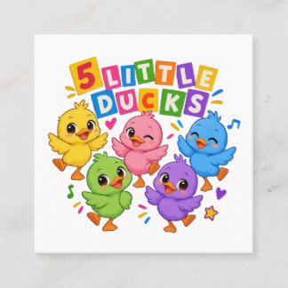 Colourful Dancing Five little ducks Square Business Card