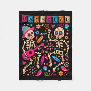 Colourful Dancing Mexican Skeletons - Cute Day Of Fleece Blanket