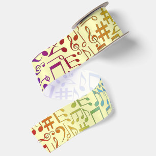 Colourful Dancing Music Notes Warm Yellow Satin Ribbon
