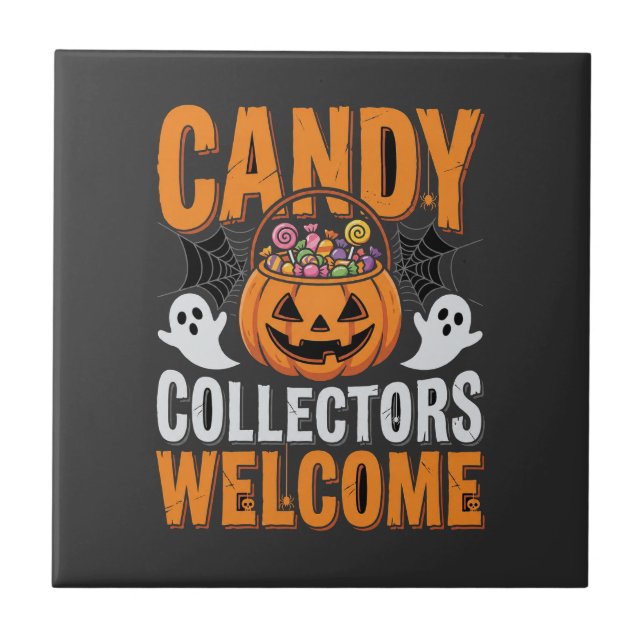 Colourful Dancing Skeletons Halloween Party Ceramic Tile (Front)