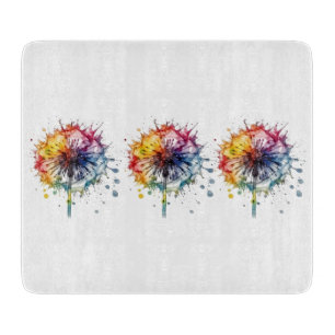 Colourful dandelion in watercolor cutting board