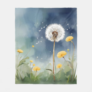 Colourful Dandelion Watercolor Art Fleece Blanket