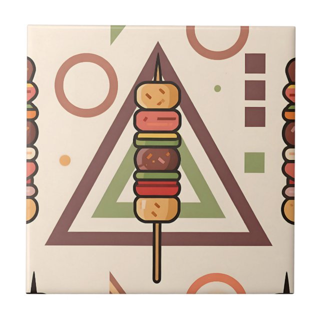 Colourful Dango Skewers Geometric Pattern Ceramic Tile (Front)