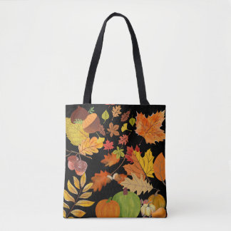 Colourful Dark Autumn Leaves Botanical Floral Tote Bag