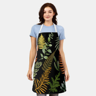 Colourful Dark Fern Botanical Foliage Floral  Apron
