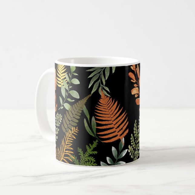 Colourful Dark Fern Botanical Foliage Floral  Coffee Mug (Front Left)