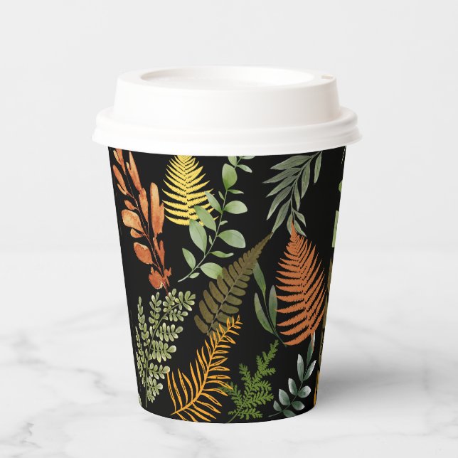 Colourful Dark Fern Botanical Foliage Floral  Pape Paper Cups (Front)