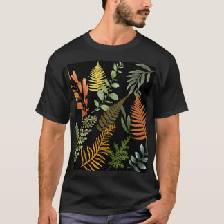 Colourful Dark Fern Botanical Foliage Floral T-Shirt