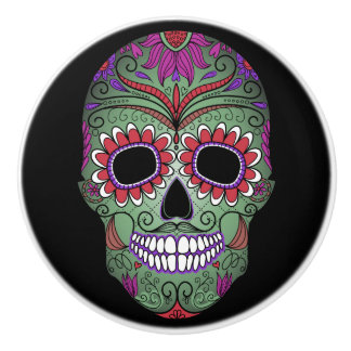 Colourful Day of the Dead Grunge Sugar Skull Ceramic Knob