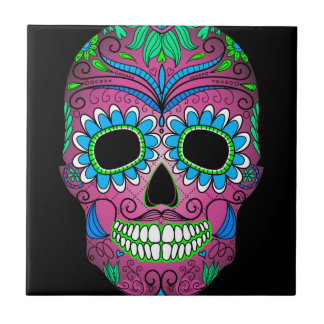 Colourful Day of the Dead Grunge Sugar Skull Ceramic Tile