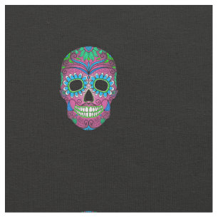 Colourful Day of the Dead Grunge Sugar Skull Fabric