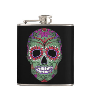 Colourful Day of the Dead Grunge Sugar Skull Hip Flask