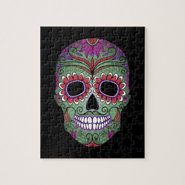 Colourful Day of the Dead Grunge Sugar Skull Jigsaw Puzzle (Vertical)