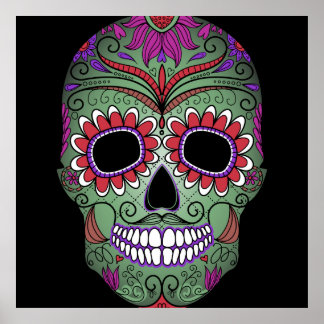 Colourful Day of the Dead Grunge Sugar Skull Poster