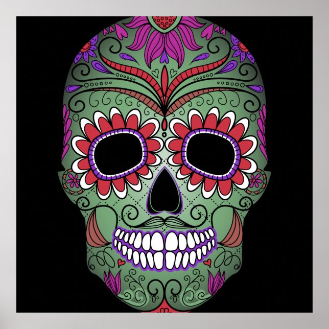 Colourful Day of the Dead Grunge Sugar Skull Poster (Front)