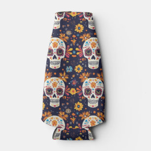 Colourful day of the dead sugar skull bottle cooler
