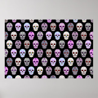 Colourful Day of the Dead Sugar Skull Pattern Poster