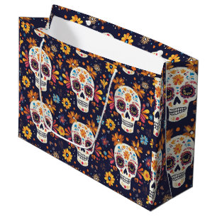 Colourful day of the dead sugar skull seamless pat large gift bag