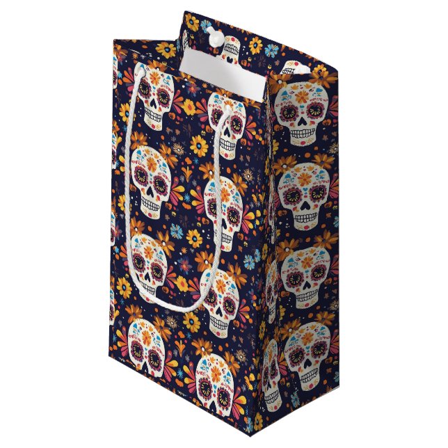 Colourful day of the dead sugar skull seamless pat small gift bag (Front Angled)