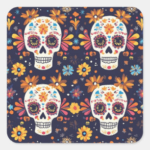 Colourful day of the dead sugar skull seamless pat square sticker