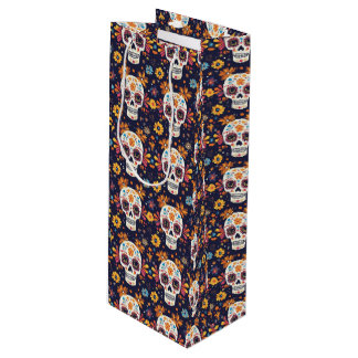 Colourful day of the dead sugar skull seamless pat wine gift bag