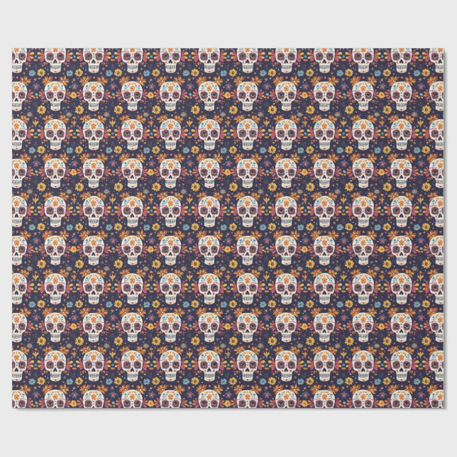 Colourful day of the dead sugar skull seamless pat wrapping paper (Flat)