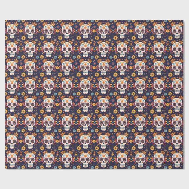 Colourful day of the dead sugar skull seamless pat wrapping paper (Flat)