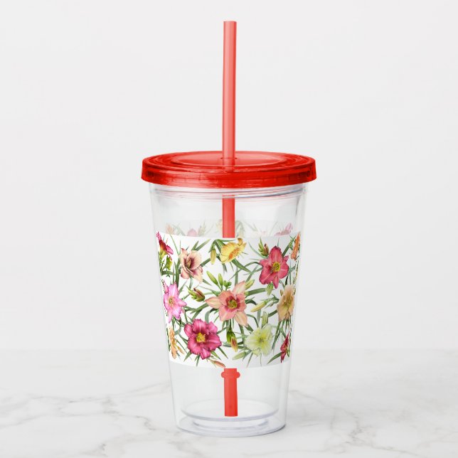 Colourful Daylilys All Over Pattern Acrylic Tumbler (Front)