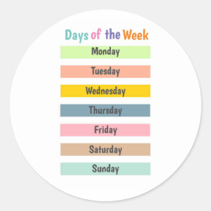 Colourful Days of the Week Classic Round Sticker