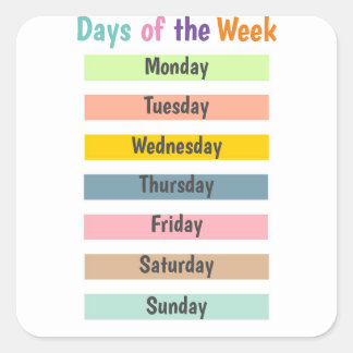 Colourful Days of the Week Square Sticker