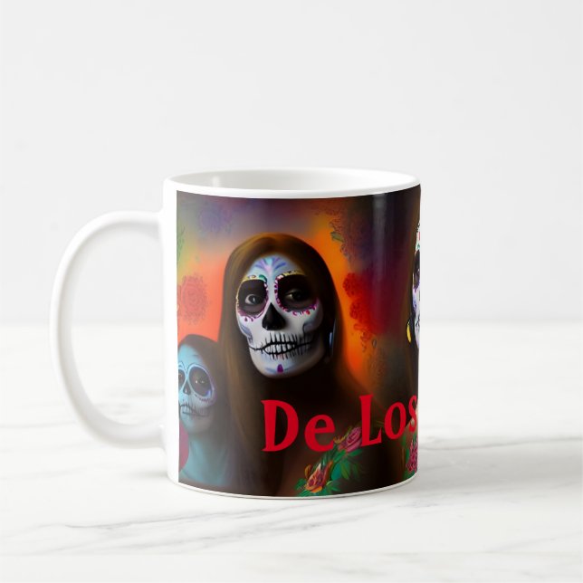 Colourful De Los Muertos Skulls Coffee Mug (Left)