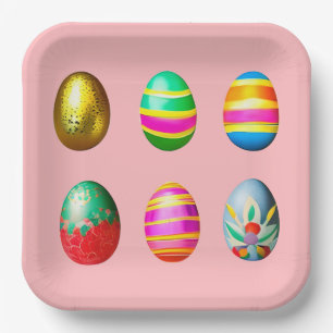 Colourful Decorated Easter Eggs Paper Plate