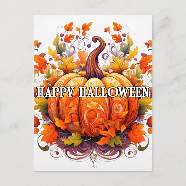 Colourful Decorative Autumn Halloween Pumpkin Postcard (Front)