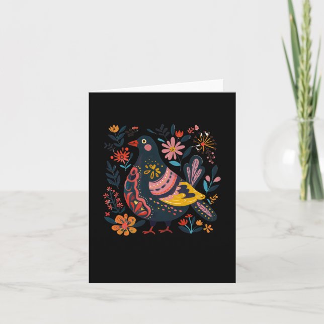 Colourful Decorative Bird Illustration Surrounded  Card (Front)