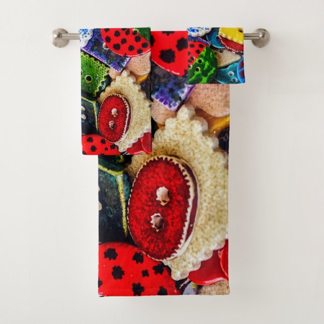 Colourful Decorative Buttons Bath Towel Set (Insitu)