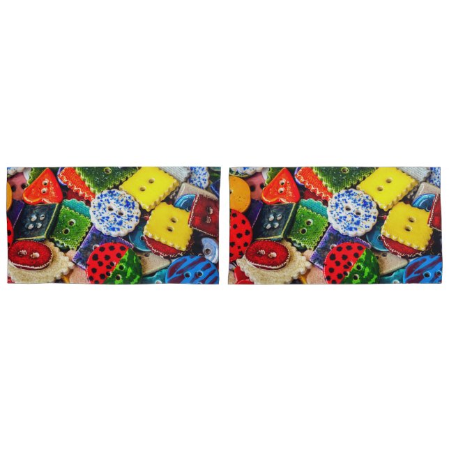 Colourful Decorative Buttons Pillowcase (Front-Set)