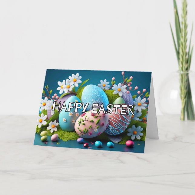 Colourful Decorative Eggs Happy Easter Holiday Card (Front)