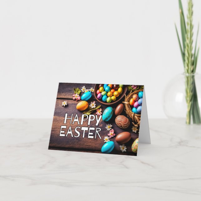 Colourful Decorative Eggs Happy Easter Holiday Card (Front)