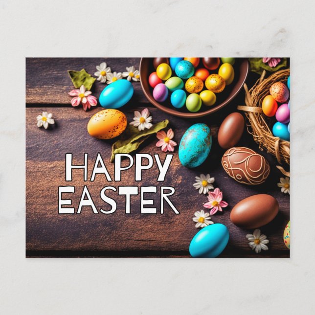 Colourful Decorative Eggs Happy Easter Postcard (Front)