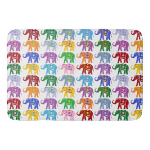 Colourful Decorative Elephants Pattern Bath Mat