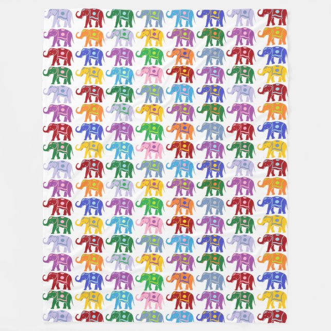 Colourful Decorative Elephants Pattern Fleece Blanket (Front)