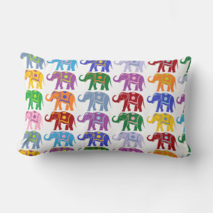 Colourful Decorative Elephants Pattern Lumbar Cushion