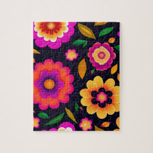 Colourful Decorative Floral Pattern Flowers Jigsaw Puzzle