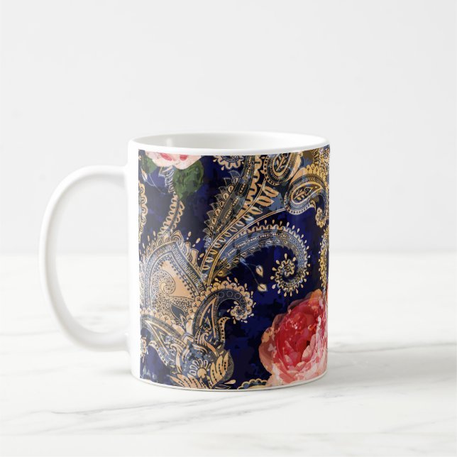 Colourful Decorative Flowers Batik Coffee Mug (Left)