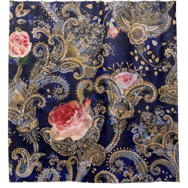 Colourful Decorative Flowers Batik Shower Curtain (Front)