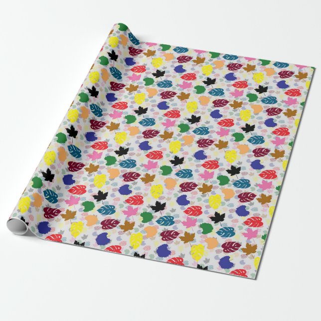 Colourful Decorative Leaf Abstract Shapes Wrapping Paper (Unrolled)